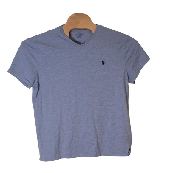 Polo Ralph Lauren V Neck Tee Shirt Classic Fit Blue Short Sleeve Size Large Men - Picture 2 of 5